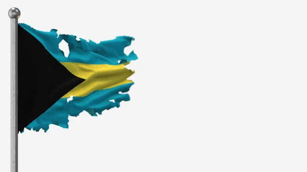 Bahamas 3D zerfledderte Flaggen schwenken Illustration auf Fahnenmast. — Stockfoto