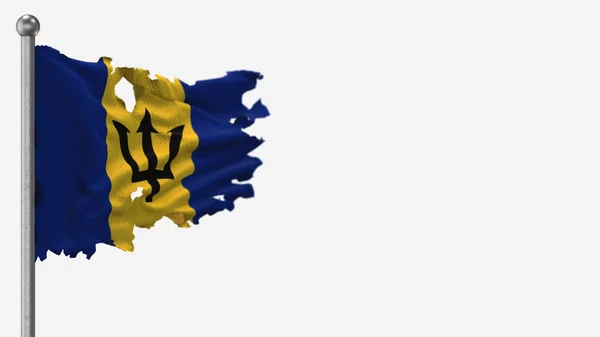 Barbados 3d megrongált hullámzó zászló illusztráció a zászlórúdon. — Stock Fotó