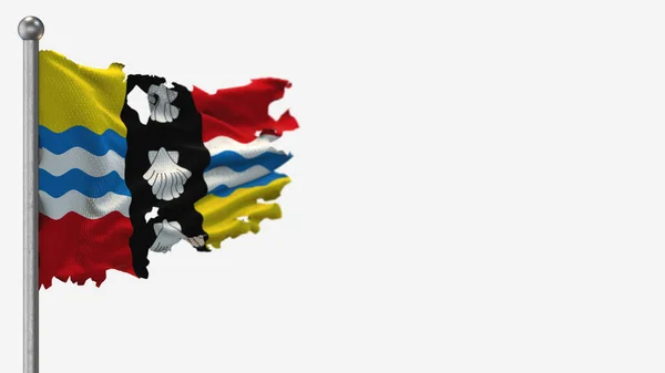 Bedfordshires 3D despedaçado acenando ilustração bandeira em Flagpole . — Fotografia de Stock