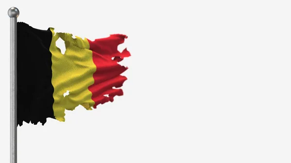 Belgio 3D frantumato sventolando bandiera illustrazione su Flagpole . — Foto Stock