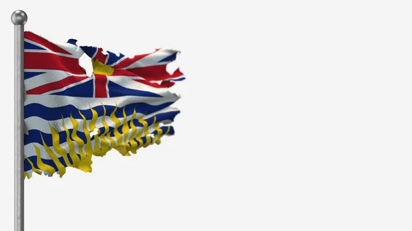 British Columbia 3D splittrade viftande flagga illustration på flaggstången. — Stockfoto