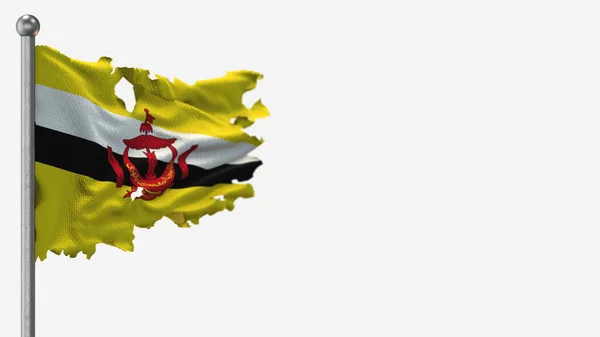 Brunei 3d postrzępiony flaga ilustracja na Flagpole. — Zdjęcie stockowe