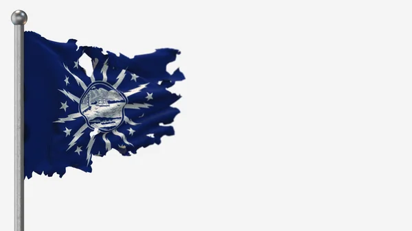 Buffalo New York 3D esfarrapado acenando ilustração bandeira em Flagpole . — Fotografia de Stock