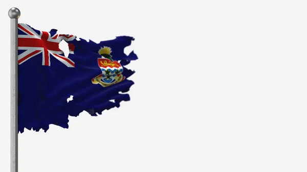 Islas Caimán Ilustración de la bandera ondeante hecha jirones 3D en el asta de la bandera . —  Fotos de Stock