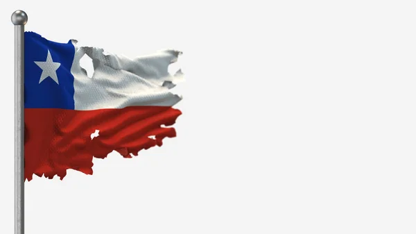 Chile Ilustración de bandera ondeante hecha jirones 3D en asta de bandera . — Foto de Stock