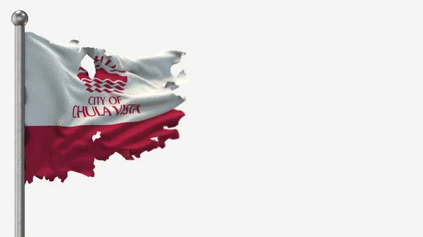 Chula Vista California 3D рваная иллюстрация флага на флагштоке . — стоковое фото