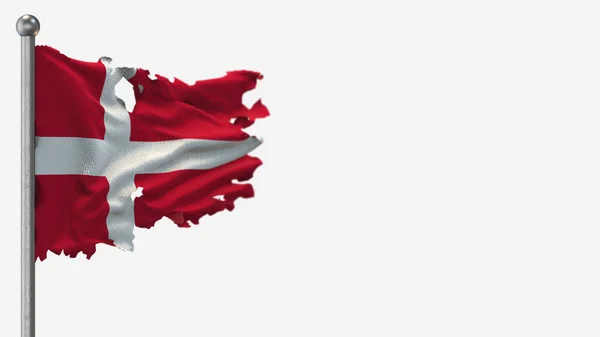 Dania 3d postrzępiony flaga ilustracja na Flagpole. — Zdjęcie stockowe