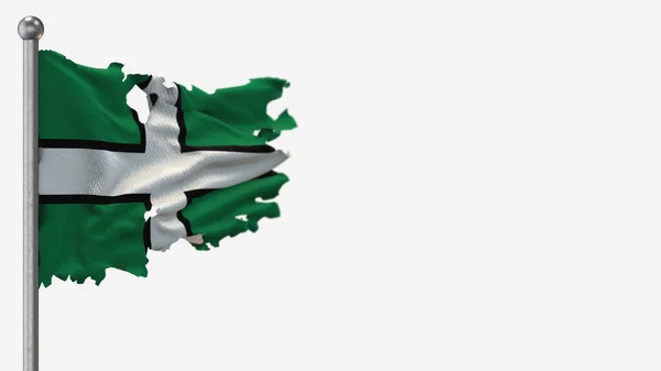 Devon 3D despedaçado acenando ilustração bandeira em Flagpole . — Fotografia de Stock