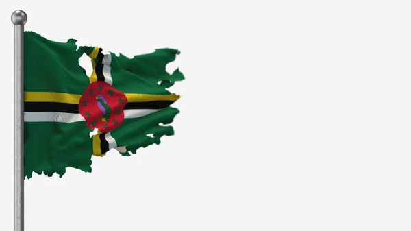 Illustration du drapeau en lambeaux Dominica 3D sur Flagpole . — Photo