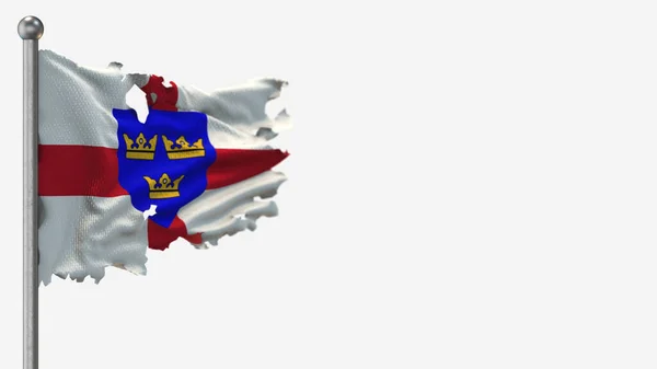 Ostanglia 3d zerfledderte Flaggen schwenkende Illustration auf Fahnenmast. — Stockfoto