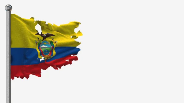Эквадор 3D рваная иллюстрация флага на флагштоке . — стоковое фото