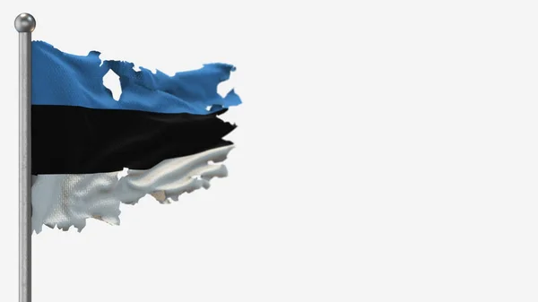 Estonia 3D tattered waving flag illustration on Flagpole. — Stock Photo, Image