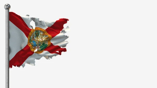 Florida 3d zerfledderte schwenken flagge illustration auf flaggenmast. — Stockfoto