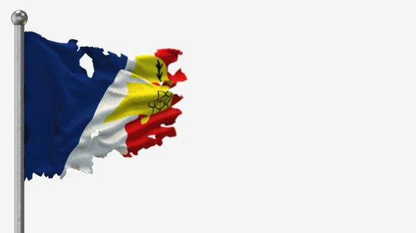 Franco-Terreneuviens 3D tattered waving flag illustration on Flagpole. — Stock Photo, Image