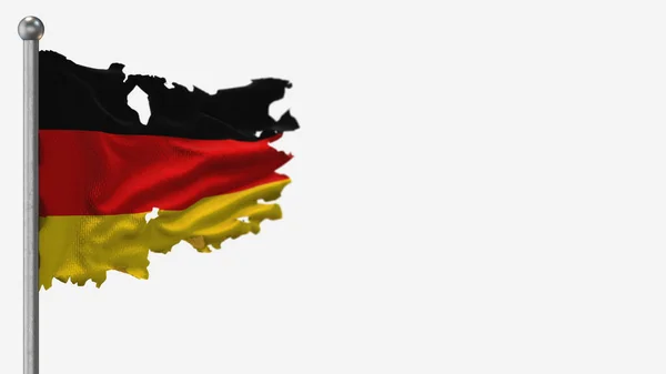 Duitsland 3d gescheurd zwaaien vlag illustratie op vlaggenmast. — Stockfoto