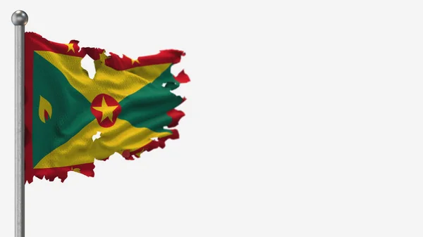 Grenada 3d postrzępiony flaga ilustracja na Flagpole. — Zdjęcie stockowe