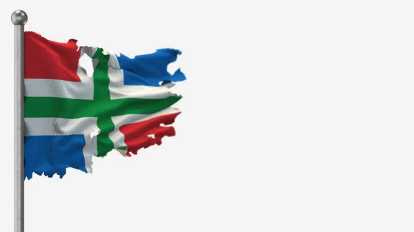 Groningen 3D-s rongyos hullámzó zászló illusztráció a zászlórúd. — Stock Fotó