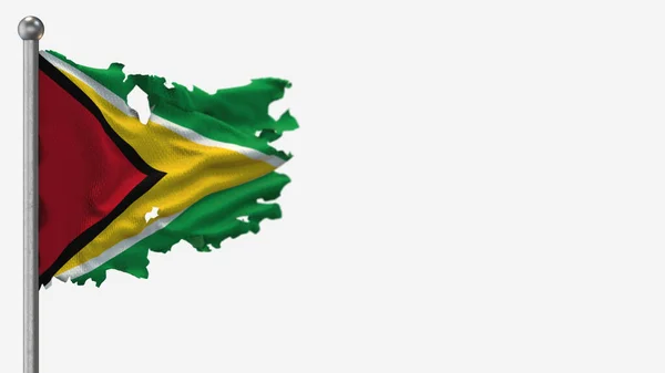 Guiana 3D esfarrapado acenando ilustração bandeira em Flagpole . — Fotografia de Stock