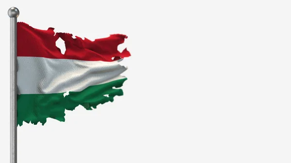 Hungría 3D jirones ondeando bandera ilustración en el asta de la bandera . —  Fotos de Stock