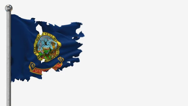Idaho 3D jirones ondeando bandera ilustración en el asta de la bandera . — Foto de Stock