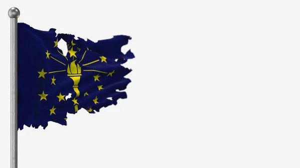 Indiana 3d postrzępiony flaga ilustracja na Flagpole. — Zdjęcie stockowe