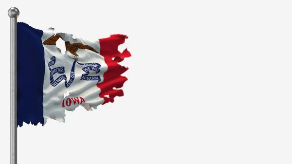 Iowa 3D-s rongyos integető zászló illusztráció zászlórúdra. — Stock Fotó