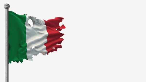 Италия трёхмерная порванная иллюстрация флага на флагштоке . — стоковое фото