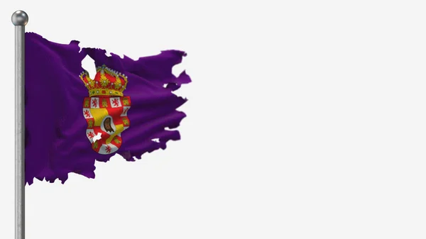 Jaen 3d zerfleddert schwenkende Flagge Illustration auf Fahnenmast. — Stockfoto