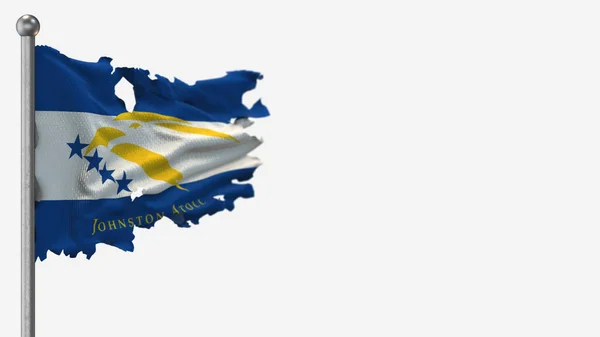 Johnston Atoll 3D tattered waving flag illustration on Flagpole. — Stock Photo, Image