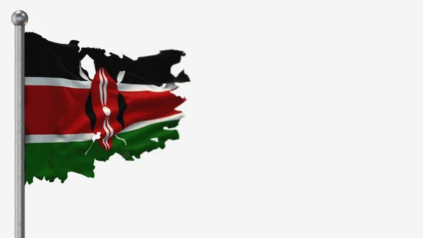 Kenya 3D tattered waving flag illustration on Flagpole. — Stock Photo, Image