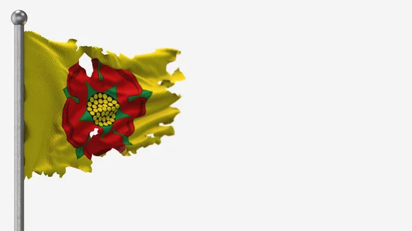 Lancashire 3D esfarrapado acenando ilustração bandeira em Flagpole . — Fotografia de Stock