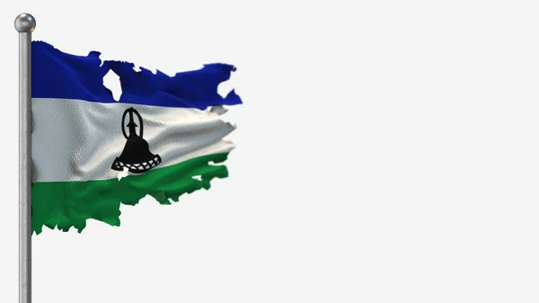 Lesotho 3d tattered розмахуючи прапором ілюстрація на Flagpole. — стокове фото