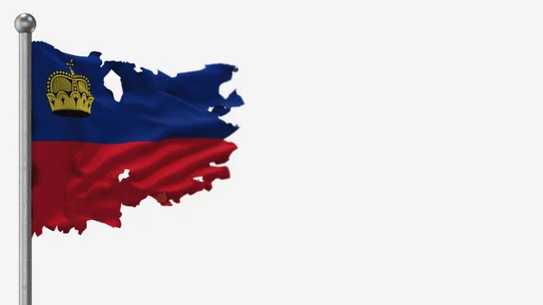 Liechtenstein 3d tattered розмахуючи прапором ілюстрація на Flagpole. — стокове фото