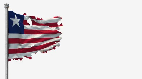 Liberia 3d zerfledderte Flagge schwenken Illustration auf Fahnenmast. — Stockfoto