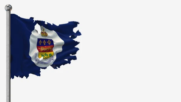 Лейтенант-губернатор Квебека 3D порвал иллюстрацию флага на флагштоке . — стоковое фото