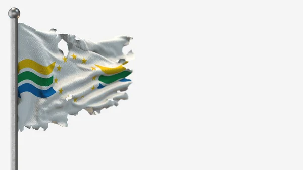 Los Rios _ Chile 3D esfarrapado acenando ilustração bandeira em Flagpole . — Fotografia de Stock