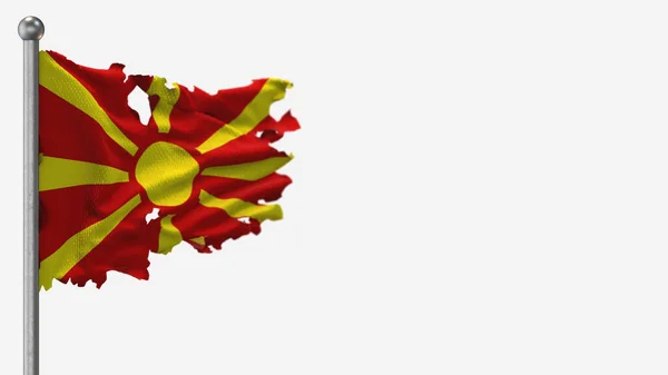 Makedonie 3d potrhané mávání vlajky ilustrace na stožáru. — Stock fotografie