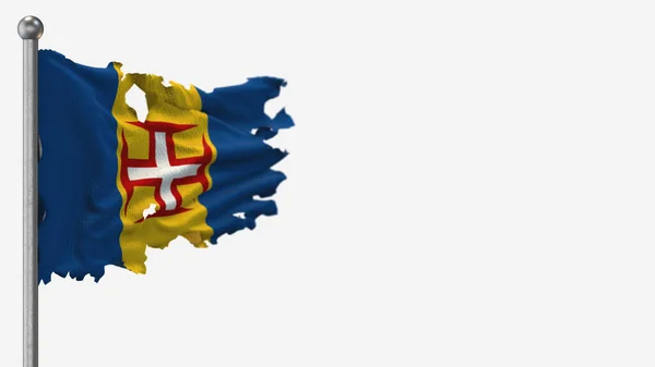 Madeira 3D-splittrad viftande flagga illustration på flaggstången. — Stockfoto