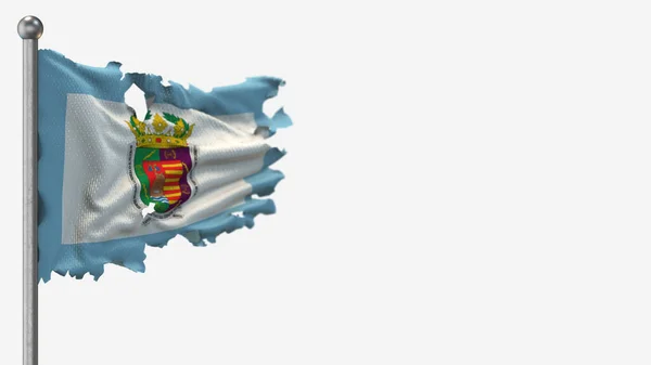 Malaga 3D zerfledderte Flaggen schwenken Illustration auf Fahnenmast. — Stockfoto