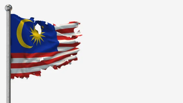 Malásia 3D esfarrapado acenando ilustração bandeira em Flagpole . — Fotografia de Stock