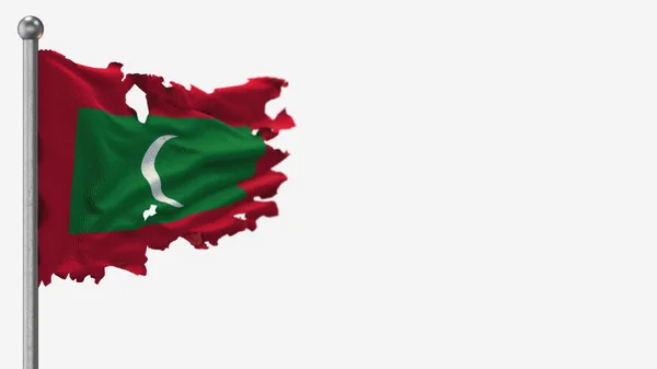 Illustration du drapeau en lambeaux 3D des Maldives sur Flagpole . — Photo