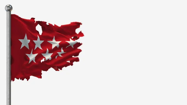 Madrid 3D despedaçado acenando ilustração bandeira em Flagpole . — Fotografia de Stock