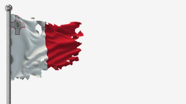 Malta 3D splittrad viftande flagga illustration på flaggstången. — Stockfoto
