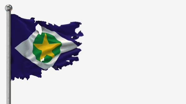 Illustration du drapeau ondulé Mato Grosso 3D en lambeaux sur Flagpole . — Photo