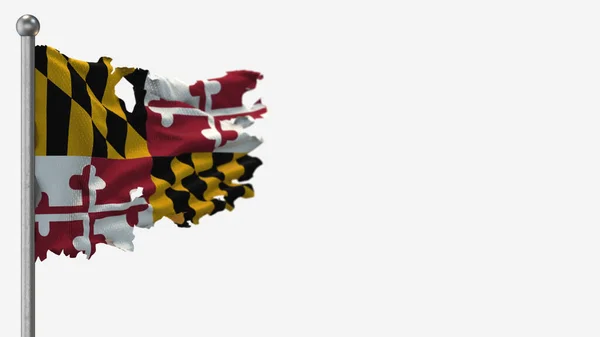 Maryland 3d gescheurd zwaaien vlag illustratie op vlaggenmast. — Stockfoto