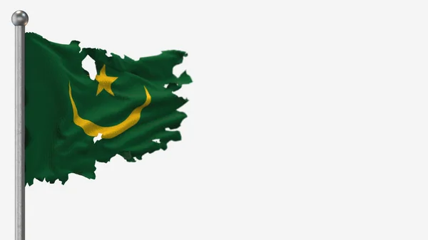 毛里塔尼亚3D破烂不堪的旗帜插画在旗杆上. — 图库照片