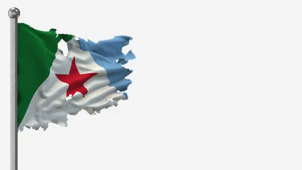 Merida 3D-s megrongált hullámzó zászló illusztráció a zászlórúd. — Stock Fotó