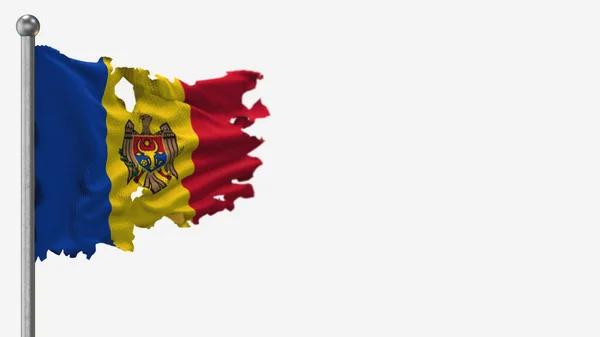 Moldavië 3d gescheurd wapperen vlag illustratie op vlaggenmast. — Stockfoto