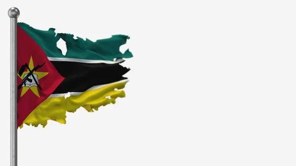 Mozambique 3d gescheurd wapperen vlag illustratie op vlaggenmast. — Stockfoto
