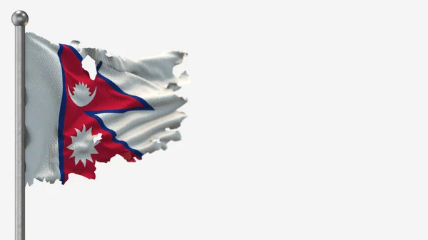 Nepal 3D esfarrapado acenando ilustração bandeira em Flagpole . — Fotografia de Stock